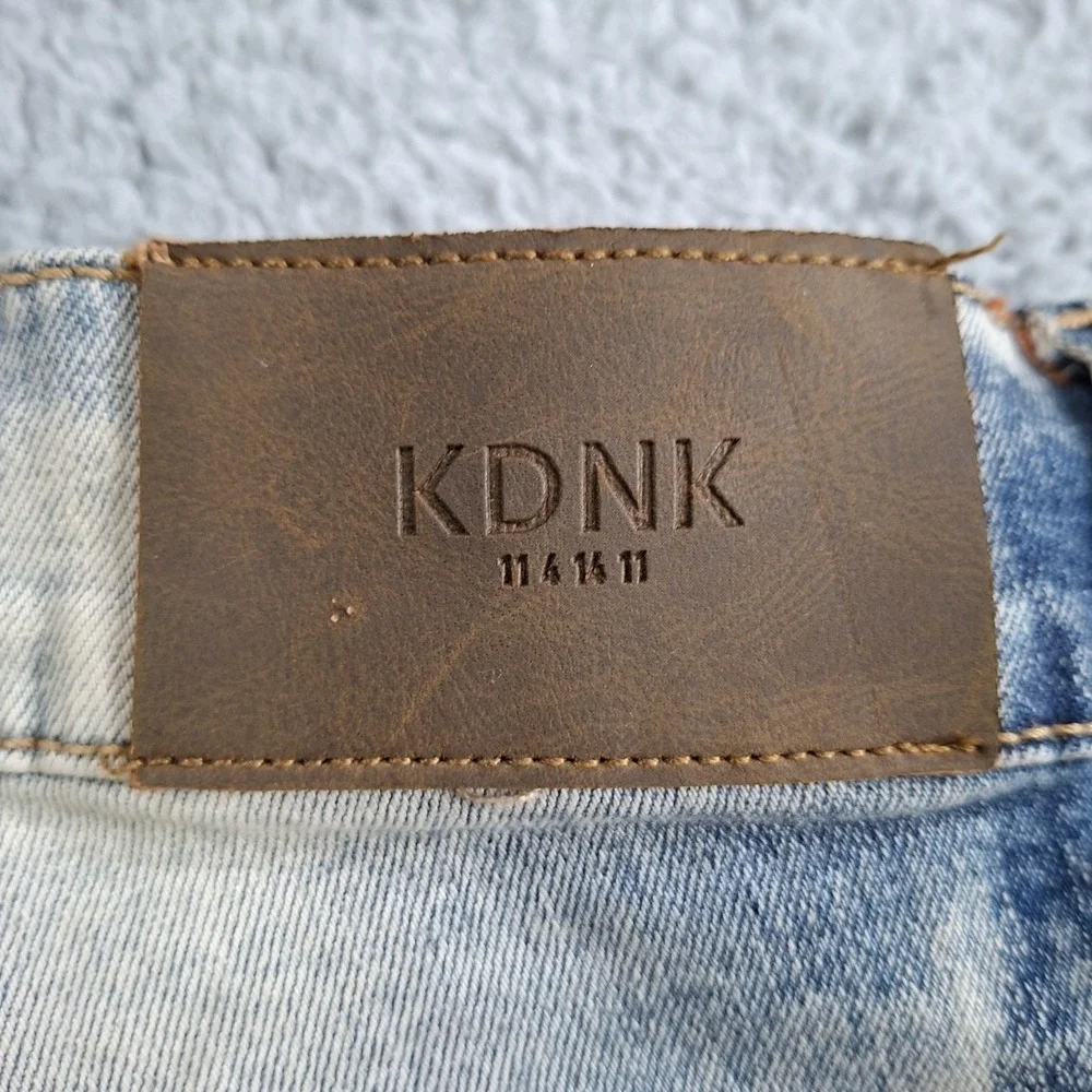 KDNK Distress Ripped Stacked Skinny Jeans Mens Size 34 Ankle Zip Grunge Y2K MOTO